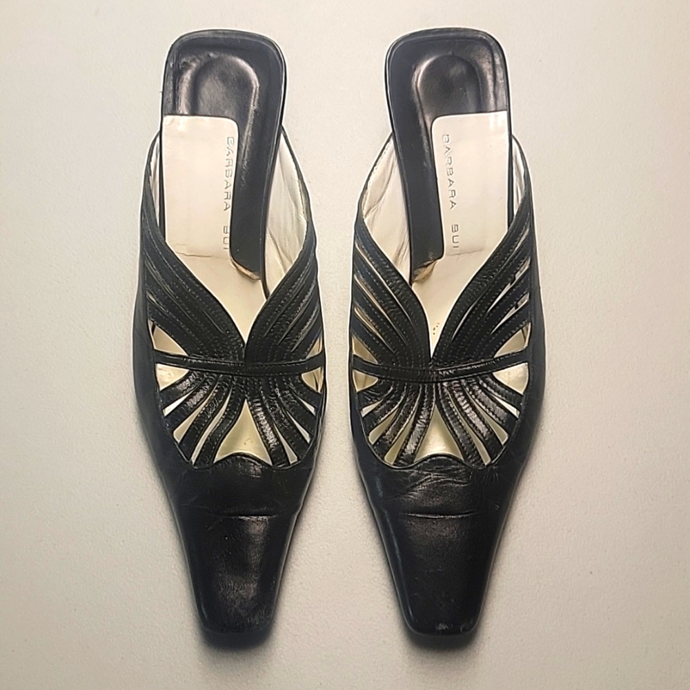 Barbara Bui Vintage Black Leather Peek-A-Boo Strappy Upper w/2" Heels - Size 40